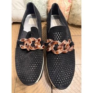 Dolce Vita Black Perforated Suede Platform Loafer Shoes Women's Size 9